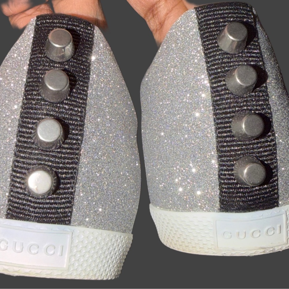 Gucci Silver Glitter Sneakers with Red and Blue Stripes - Picture 7 of 8